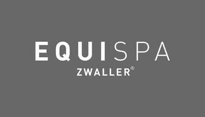 Rechteckiges, graue Logo mit weißer Schrift EQUISPA Zwaller